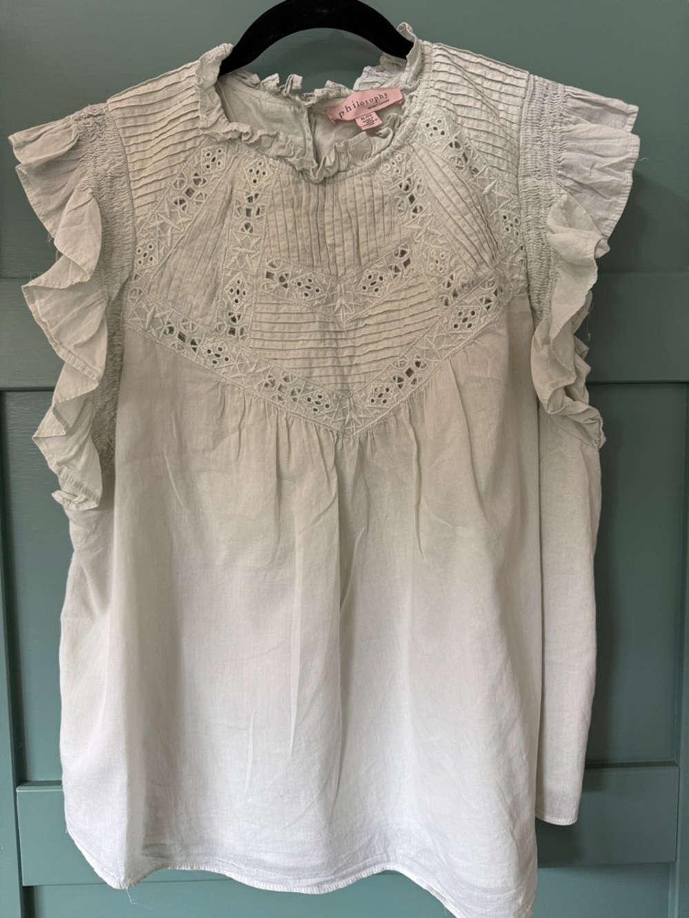 Philosophy Light Seagram Green Cotton Eyelet Ruffle Camisole
